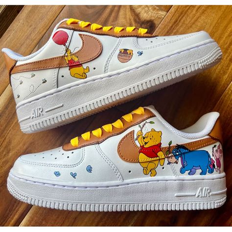 Winnie the Pooh Air Force 1 Custom Shoes Custom Winnie the Pooh Winnie The Pooh Air Force Ones, Winnie The Pooh Shoes, Pooh Pictures, Shoes Disney, Lv Sneakers, Painted Nikes, Nike Air Force 1 Custom, Nike Air Force 1s, Unique Sneakers