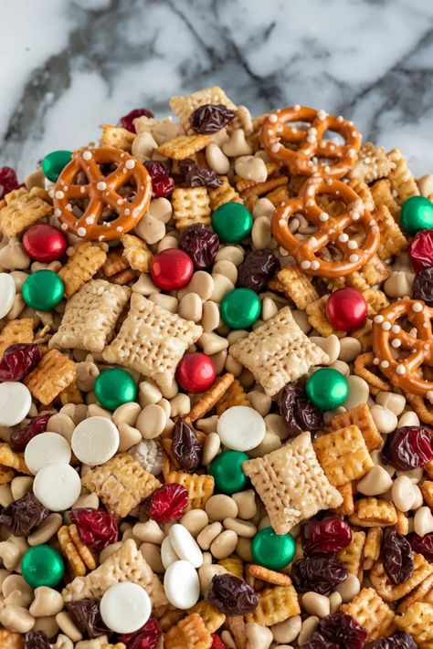 A photo of a  Holly Jolly Chex Mix a christmas snack mix recipes Christmas Candy Mix Ideas, Chex Recipes Christmas, Chex Mix Recipes Smore, Chex Snack Mix Recipes Sweets, Healthy Sweet Chex Mix Recipes, Simple Chex Mix Recipes, Chex Mix Treats, Cinnamon Chex Mix Recipes Fall Snacks, Check Mix Recipes Christmas