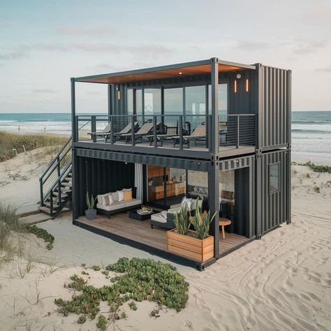 Shipping Container Homes With Garage, Shipping Container Playhouse, Shipping Container Lake House, 20 Ft Shipping Container Home, Container Home Interior Ideas, Stacked Shipping Container Homes, Shipping Container Deck, 2 20ft Container Home, Shipping Container Beach House