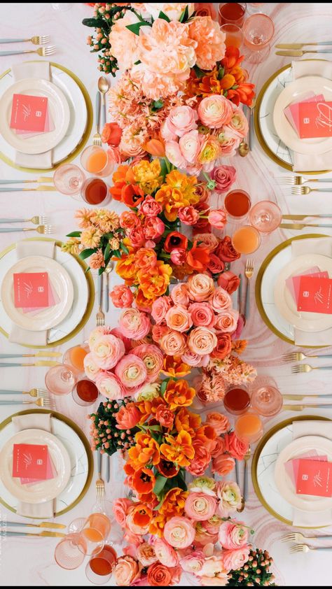 Wedding Event Design, Coral Wedding, Orange Wedding, Peach Wedding, Wedding Themes, Pink Wedding, Wedding Event, Place Settings, Table Set