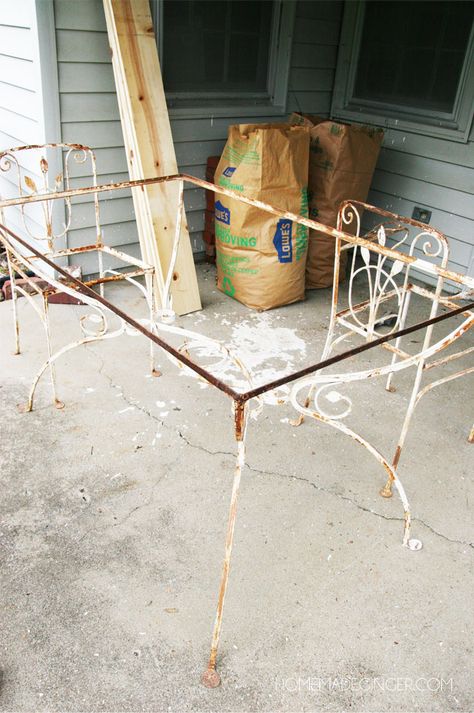 Vintage Iron Patio Furniture, Wrought Iron Chairs Makeover, Painted Wrought Iron Patio Furniture, Wrought Iron Outdoor Furniture Makeover, Vintage Wrought Iron Patio Furniture, Wrought Iron Table Makeover, Wrought Iron Patio Furniture Makeover, Patio Set Makeover, Patio Table Makeover