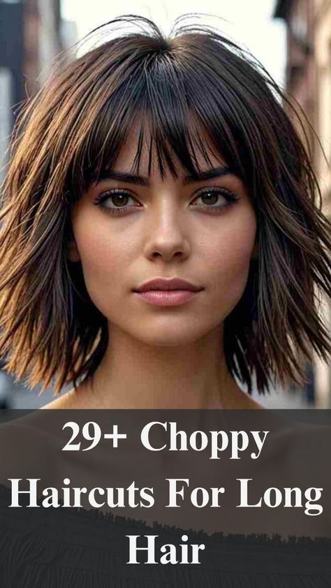 Looking to refresh your style? These choppy haircuts for long hair are the ultimate way to add texture and movement while keeping your length. Whether you're after edgy layers, a modern twist on long hairstyles, or a low-maintenance look, these styles are perfect for creating volume and dimension. Check out the best long choppy layered haircuts, textured haircuts for long hair, and trendy long hairstyles with layers that will have you turning heads! Straight Messy Hairstyles, Medium Layered Choppy Haircuts, Layered Choppy Shoulder Length Hair, Choppy Bob With Bangs Fine Hair, Chunky Haircut Choppy Layers, Layers On Top Of Head, Long Lob Haircut With Layers Bangs, Funky Mid Length Hairstyles, Long Bob Hairstyles With Fringe Shoulder Length Medium Layered