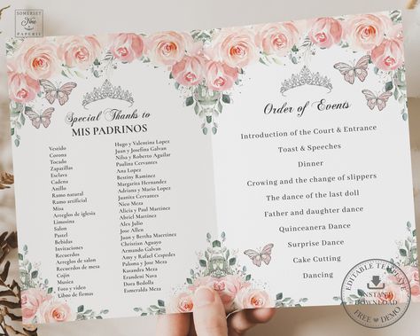 Quinceanera Order Of Events, Quinceanera Schedule Of Events, Printable Programs, Silver Butterflies, Quinceañera Ideas, Order Of Events, Invite Ideas, Australia Photos, Princess Crown