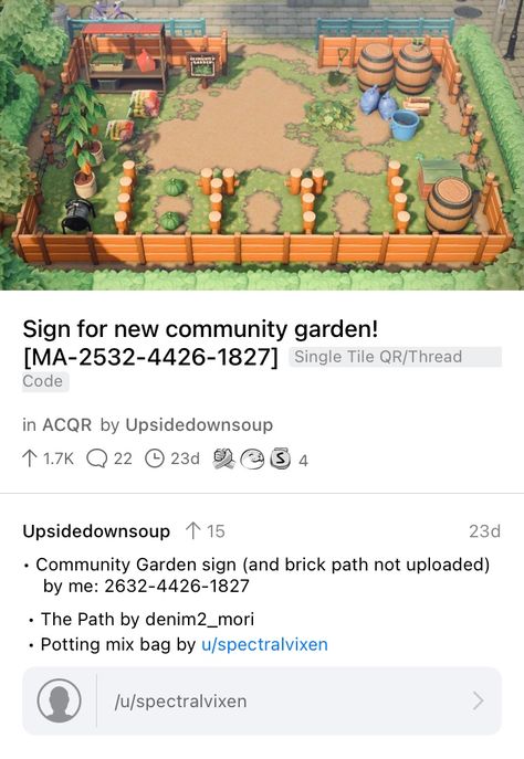 Acnh Community Garden Sign, Community Garden Acnh, Acnh Community Garden, Community Garden Sign, Acnh Farm, Cozy Gaming, Brick Path, Community Garden, Community Gardening