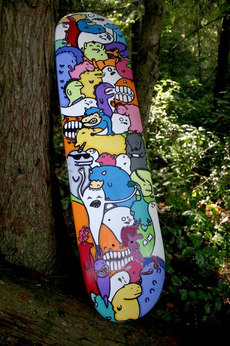 Custom skateboard done in acrylic and sharpie Skate Bord, Painted Skateboard, Snowboard Art, Longboard Design, Skateboard Deck Art, Skateboard Art Design, Skateboard Wall Art, Skate 3, Skateboard Photography