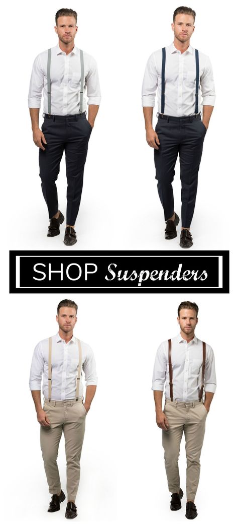 Suspenders for men #weddings #groom #groomsmen Gatsby Attire For Men, Homecoming Attire Guys High School, Mens Suspenders Outfit Wedding, Groomsmen Suspenders And Bowties, Black Suspenders Groomsmen, Suspenders Outfit Men, Mens Suspenders Outfit, Suspenders Men Wedding, Groomsmen Attire Suspenders