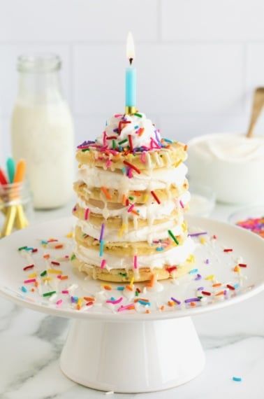 Breakfast/Brunch Archives - The BakerMama Confetti Pancakes, Fluffy Homemade Pancakes, Funfetti Pancakes, Simple Icing, How To Make Confetti, Homemade Pancakes Fluffy, Pancake Cake, Fun Breakfast, Healthy Brunch