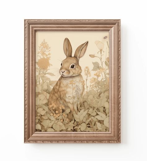 Nursery ideas art print vintage rabbit drawing sketch printable art for nursery. Antique sketch for baby room. Gender neutral beige baby animal artwork. Drawing Of A Bunny, Bunny Nursery Theme, Cottagecore Drawing, Neutral Cottagecore, Cottagecore Nursery, Antique Nursery, Bunny Nursery Art, Bunny Sketches, Fairy Nursery