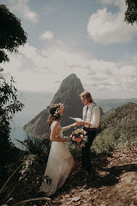 This St. Lucia Elopement at Tet Paul Nature Trail is Pure Wild Bohemian Romance | Junebug Weddings St Lucia Caribbean, Island Elopement, Destination Wedding Caribbean, Hawaii Elopement, Elopement Locations, Tropical Island, Nature Trail, Destination Elopement, Wedding Advice