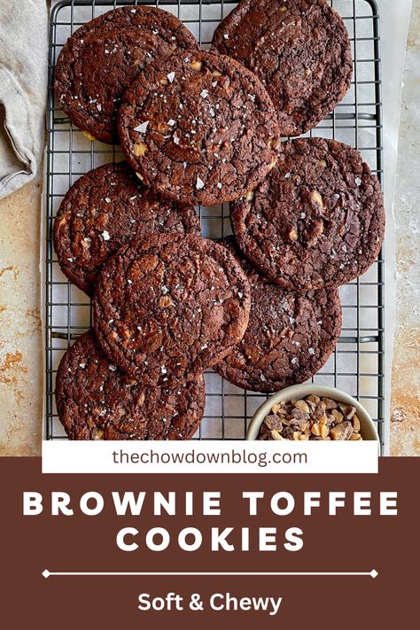 Why choose between a brownie and a cookie when you can have the best of both worlds with these brownie cookies with toffee. They are decadent and fudgy like a brownie, with a soft center like a cookie and extra chewy edges thanks to the toffee bits. Maple Cookies, Toffee Cookies, Gluten Free Flour Blend, Toffee Bits, Delectable Desserts, Chocolate Toffee, Brownie Batter, Semi Sweet Chocolate Chips, Soft Cookie