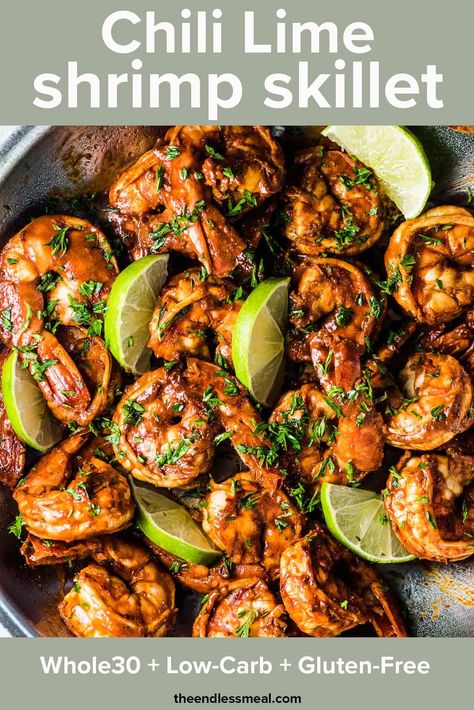 PIN TO SAVE FOR LATER! Chili Lime Shrimp is a super easy to make and tasty 30-minute dinner. It's a versatile recipe that can be served on its own, over rice or cauliflower rice, or even wrapped up in tacos or lettuce wraps. #theendlessmeal #shrimp #prawns #seafood #shrimprecipes #prawnrecipes #chilishrimp #limeshrimp #dinnerrecipes #healthyrecipes #lowcarb #lowcarbrecipes #fish #paleorecipes #whole30recipes #easyrecipes Salat Wraps, Lime Shrimp Recipes, Chili Lime Shrimp, Shrimp Marinade, Chili Shrimp, 30 Minute Dinners, Lime Shrimp, Prawn Recipes, Shrimp Recipes Easy