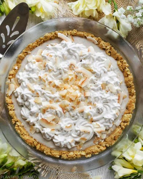 Vegan Desserts to Try This Spring - Sweet Simple Vegan Vegan Coconut Cream Pie, Vegan Coconut Cream, Cool Whip Topping, Vegan Tart, Vegan Dessert Ideas, Gluten Free Crust, Tart Pie, Coconut Pie, Vegan Coconut