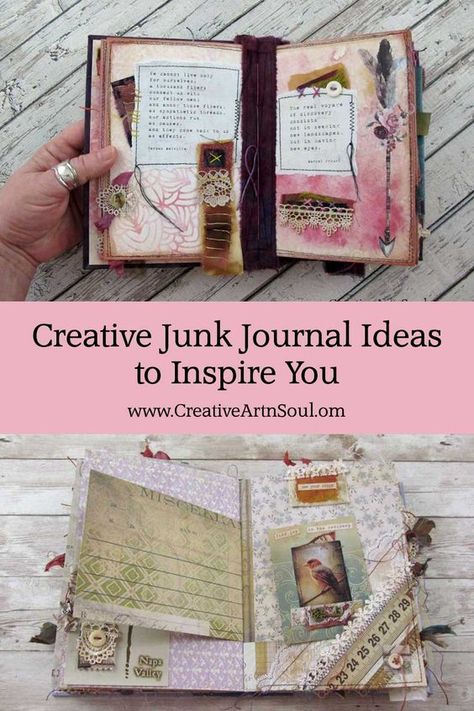 5 Creative Junk Journal Ideas To Inspire You > Creative ArtnSoul Useful Journal Ideas, Uses For Journals, Scrapbook Journal Ideas Creative Simple, Home Made Journals Diy, Junk Journal Ideas Inspiration Tim Holtz, Creative Junk Journal Ideas, Small Junk Journal Ideas, Journal Making Ideas Creative, Junk Journal Elements