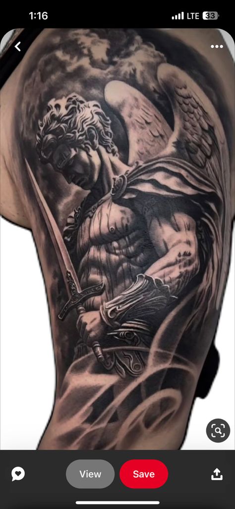 Guardian Tattoo, Angel Warrior Tattoo, St Michael Tattoo, Guardian Angel Tattoo, Archangel Tattoo, Pirate Tattoo, Bicep Tattoo, Religious Tattoos, Angel Warrior