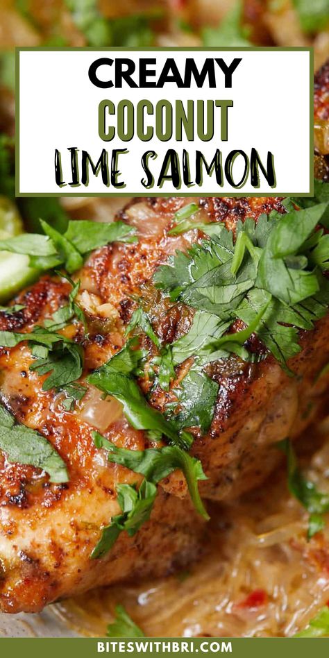 Salmon And Lime Recipes, Poached Salmon In Coconut Lime Sauce, Sauce Salmon Recipes, Fish Coconut Milk Recipes, White Salmon Recipe, Creamy Coconut Salmon, Coconut Cream Fish Recipes, Salmon Recipes Coconut Milk, Cilantro Lime Salmon Recipes