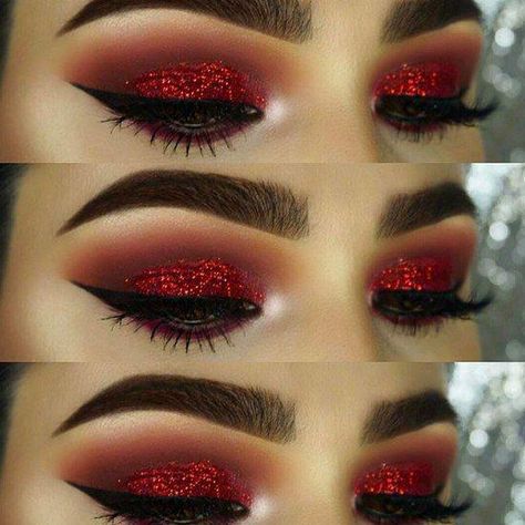 red Valentine's Day makeup #Makeupforbeginners Make Up Yeux, Make Up Gold, Dag Make Up, Revolution Eyeshadow, Red Eye Makeup, Mekap Mata, Halloween Fest, Day Makeup Looks, Holiday Makeup Looks