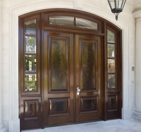 wilson & mccracken Front Double Door Design, Front Double Door, Exterior Doors With Sidelights, Doors With Sidelights, Mahogany Exterior Doors, Door With Sidelights, Mahogany Entry Doors, Solid Wood Entry Doors, Double House