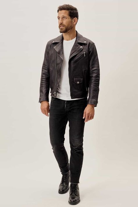 Black Jeans Black Boots, Black Outfit Winter, Black Leather Jacket Outfit, Boots With Jeans, Leather Jeans Men, Leather Jacket Outfit Men, Biker Wear, Ankle Boots With Jeans, Leather Jacket Outfit