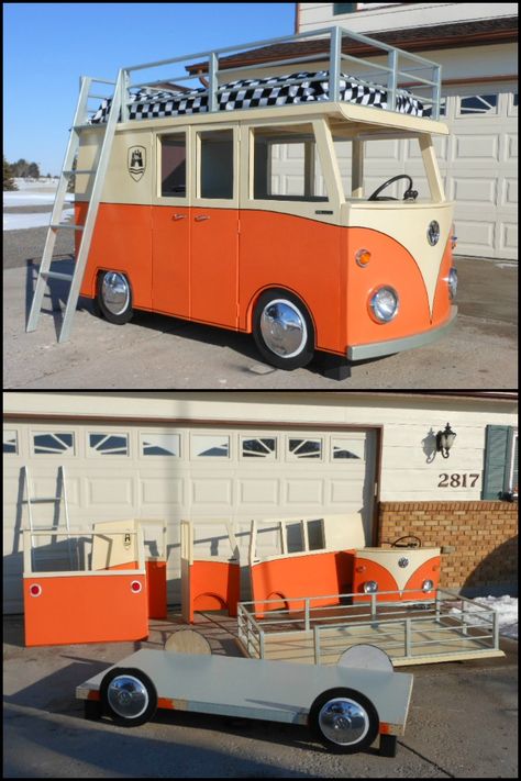 Kids Hangout Room, Train Bedroom, Diy Kids Bed, Hangout Room, Cool Kids Bedrooms, Automotive Furniture, Cottage Floor Plans, Vintage Vw Bus, Car Furniture