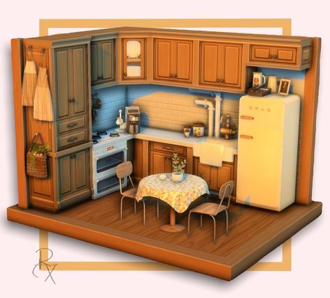 Sims Retro House, Sims 4 Kitchen Apartment, Sims 4 1950s House, The Old Salt House Renovation Sims 4, Small Sims Kitchen, Sims 4 Interior Design Ideas Kitchen, Sims 4 90s House, Sims 4 Victorian Kitchen, Sims 4 Vintage Living Room