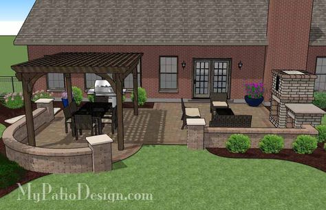 Pergola And Fireplace, Wall Pergola, Seating Wall, Diy Patio Ideas, Pavers Design, Traditional Patio, Small Pergola, Pergola Diy, Patio Plans