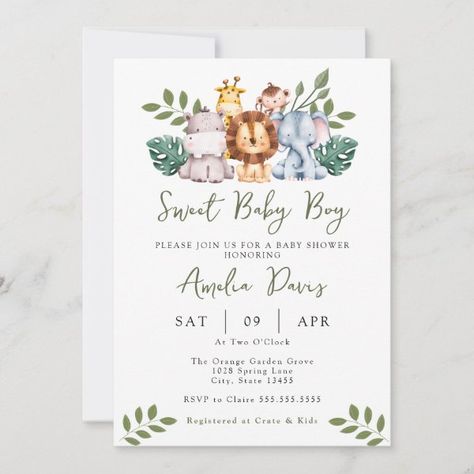 Boy Baby Shower Invitation Template Safari Jungle Safari Baby Shower Boy, Safari Baby Shower Invitations, Animal Baby Shower Invitations, Baby Shower Deco, Jungle Baby Shower Theme, Baby Shower Invitation Template, Baby Shower Supplies, Safari Jungle, Jungle Baby Shower