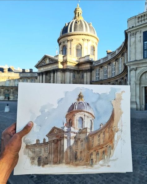 Domed Building, Aquarelle Painting, Travel Art Kit, Art Tutorials Watercolor, Watercolor Architecture, Architecture Drawing Art, Everyday Art, Architectural Sketch, Art Tools Drawing