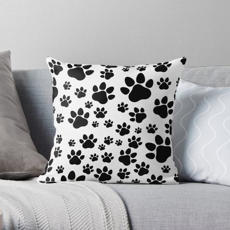 Paw Print Pattern, Black Throw Pillows, Paw Pattern, Paw Print Design, Black And White Dog, Print Design Pattern, White Throw Pillows, Grey Dog, Pattern Pillow