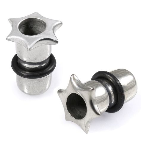 Surgical steel Steel Ear  Plugs- 316 surgical steel- Ear Expander Body Part : Ear Gauge Size: 7.0 mm Material :316 L Surgical steel Price per piece onlyFree Shipping Charge This is great as a gift too Each piece comes packed in tasteful, minimalist packaging that makes it ideal for gift giving. And of course, once your order is placed, your new piercing will be picked and packed and sent out in just ONE DAY (with free shipping). SHIPPING Each piece is usually sent out (from the UK) within 1 busi Earrings With Gauges, Cute Stretched Ears, Cool Gauges, Star Gauges, 0 Gauge Ears, Gauges Aesthetic, Star Flesh, Gauge Jewelry, Ear Gauge Sizes