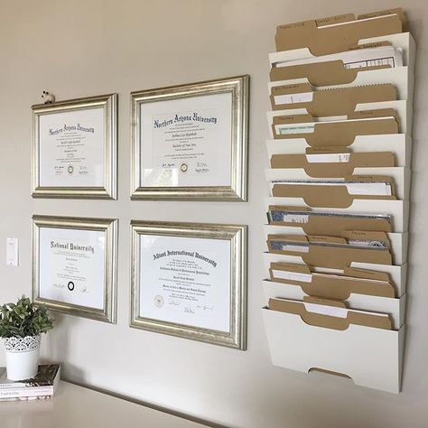 Diploma Gallery Wall Home Office, Degree Wall Display Ideas, Diploma Display Wall, Diploma Wall Decor, Diploma Wall, Business Office Ideas, Diploma Display, Degree Frame, Degree Wall