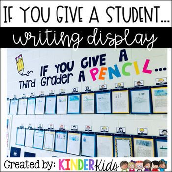 Easily create this adorable writing bulletin board display for your classroom or school! Includes printable letters for the following: If You Give A _____ Grader A Pencil.... Kindergartener Kindergartner First,Second, Third, Fourth, Fifth, Sixth, Seventh, Eighth, Ninth, Tenth, Eleventh,Twelfth Also... Writing Displays In The Classroom, If You Give A Third Grader A Pencil Bulletin Board, Writing Bulletin Board Ideas, Writing Display, Reading Support, Hallway Decorations, Writing Bulletin Boards, Pastel Classroom, Brag Board