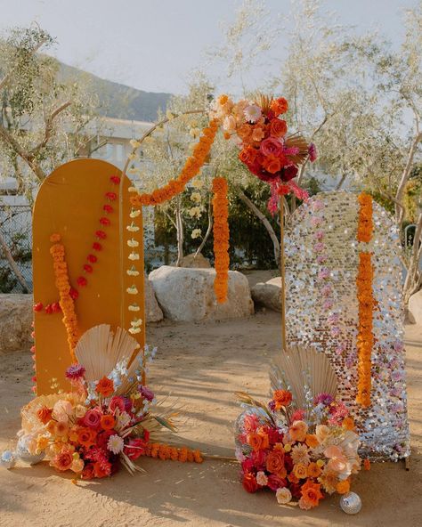 You alllll know I’m a girlie that’s about the details.✨ But these details for our Palm Springs wedding at @acehotelpalmsprings were… | Instagram Bright Floral Arrangements, Golden Arch, Haldi Decoration Ideas, Marigold Wedding, Ace Hotel Palm Springs, Joshua Tree Wedding, Marriage Decoration, Mehndi Decor, Arch Decoration