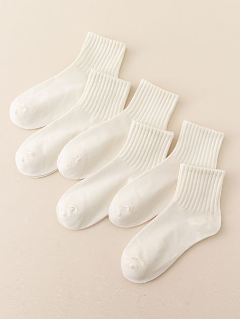 6pairs Solid Crew SocksI discovered amazing products on SHEIN.com, come check them out! Crew Socks Women, Women Crew Socks, Women Socks, Calf Socks, Beige Fabric, Socks And Hosiery, Kids Beachwear, Sleepwear Women, Women's Casual