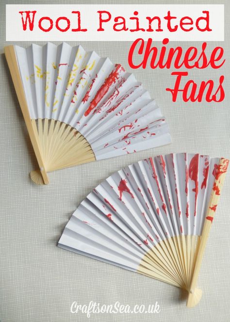 Wool Painted Chinese Fan Craft - Crafts on Sea New Year Crafts, Chinese New Year Crafts For Kids, Chinese New Year Activities, New Year Diy, Crafts And Activities For Kids, Chinese New Year Crafts, Art And Craft Ideas, New Years Activities, Kid Friendly Activities