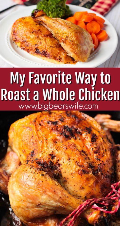 My Favorite Way to Roast a Whole Chicken - There are tons of ways to roast a chicken but this is My Favorite Way to Roast a Whole Chicken! It's great to eat as is, perfect for topping salads, chicken pot pie or chicken salad! Whole Chicken In The Oven, Whole Chicken In Oven, Oven Roasted Whole Chicken, Farmhouse Cooking, Roast A Whole Chicken, Roast A Chicken, Salads Chicken, Pastured Poultry, Homestead Cooking