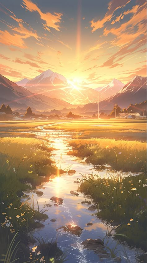 Anime Sky Wallpaper, Sunset Landscape Wallpaper, Anime Nature Wallpaper, Fantasy Scenery, Wal Art, Scenery Background, Art Gallery Wallpaper, Sunset Landscape, Cool Wallpapers Art