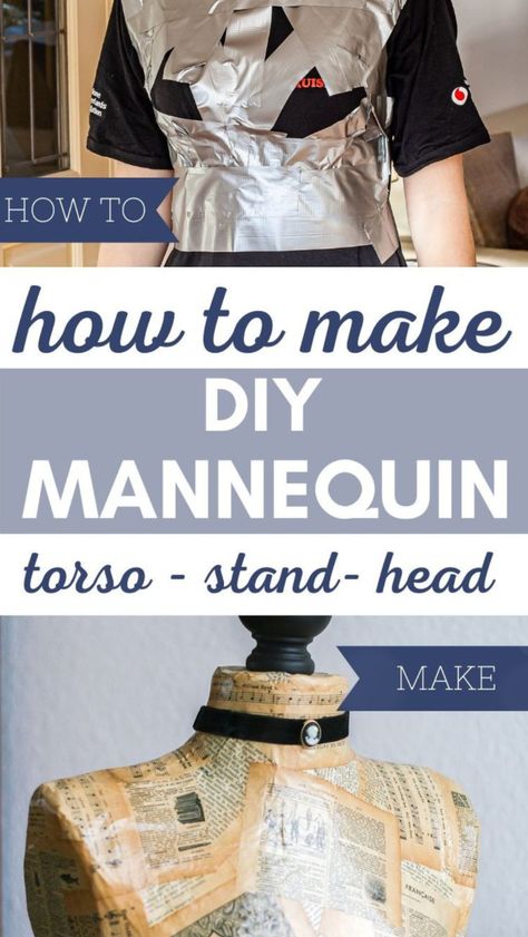 Love a dress form but wondering why they are so expensive? Why not make your own sewing dress form with duct tape. It is easy to make a custom dress form. This page shows how to make a DIY mannequin stand. schneiderpuppe dekorieren | diy sewing mannequin | vintage dress form | dress form decor Duct Tape Mannequin Diy, How To Make A Sewing Mannequin, Diy Mannequin Form, Diy Mannequin Stand, Dress Form Mannequin Diy, Dress Form Stand, Diy Mannequin, Diy Dress Form, Mannequin Diy