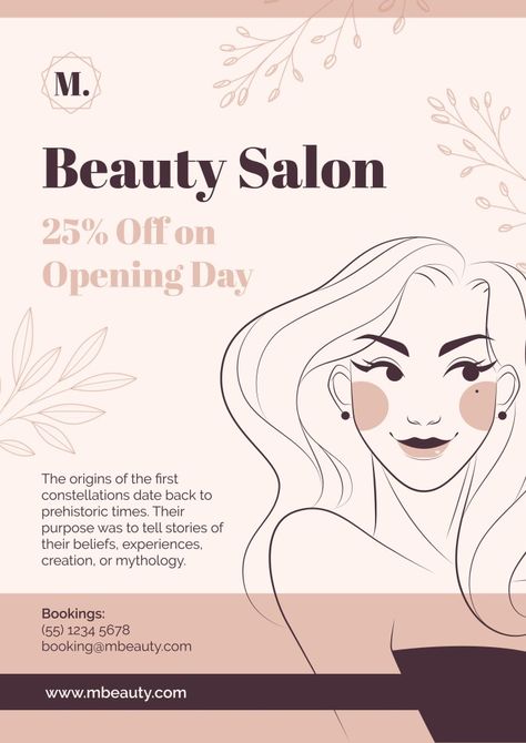 Hand-drawn Linear M Beauty Hair Salon Poster Poster For Hair Salon, Beauty Salon Advertising Ideas, Beauty Salon Poster Design Ideas, Salon Offers Ideas, Salon Offers Poster, Hair Salon Ads, Hair Salon Poster Design, Beauty Parlour Poster Design, Beauty Salon Poster Design