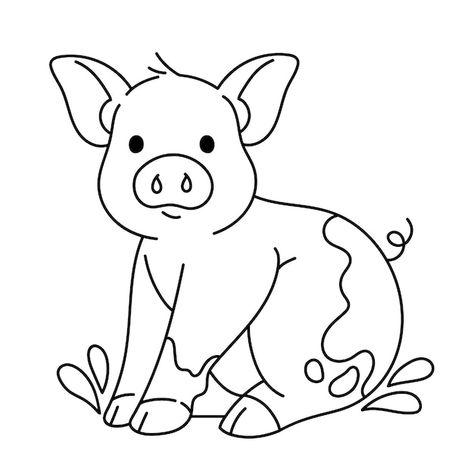 Pig Line Art, Cute Simple Pig Drawings, Pig Sketch Easy, Pig Outline Drawing, Pig Outline, Pig Vector Illustration, Animal Line Drawings, Animal Outline, Pig Drawing