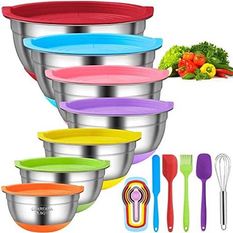 Mixing Bowls with Airtight Lids, 18pcs Stainless Steel Nesting Colorful Mixing Bowls Set ¨C Non-slip Silicone Bottom, Size 7, 5.5, 4, 3.5, 2.5, 2, 1.5 qt, Fit for Mixing & Serving : Amazon.ca: Home Baking Tools And Equipment, Mixing Bowls With Lids, Cranberry Fudge, Baking Gadgets, Bowls With Lids, Mixing Bowl Set, Measuring Cups And Spoons, Stainless Steel Mixing Bowls, Glass Mixing Bowls