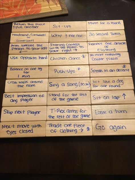 Jenga with a twist Bachelorette Jenga Game, Birthday Jenga Game, Twisted Jenga, Jenga Game Ideas For Kids, Strip Jenga, Jenga Game Ideas, Adult Jenga Ideas, Couples Jenga, Jenga With A Twist