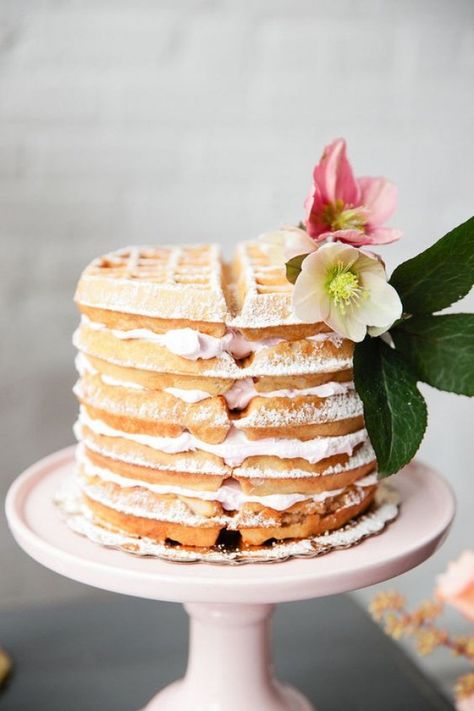 Waffle Cake for a Brunch Wedding | Carly M Photography… Waffle Wednesday, Brunch Waffles, Parisian Breakfast, Wedding Cake Alternatives, Boozy Brunch, Waffle Cake, Torte Cupcake, Birthday Brunch, Cupcake Cake