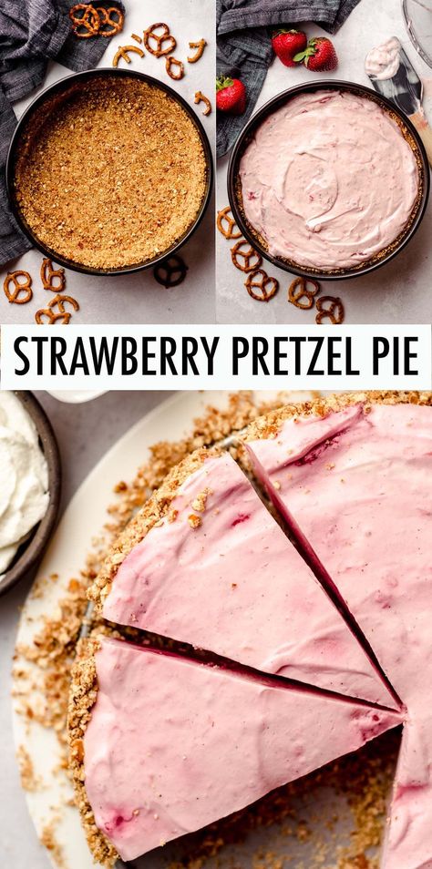 Strawberry Pie With Pretzel Crust, Pretzel Strawberry Dessert Cream Cheeses, Strawberry Pretzel Pie Recipe, Pies With Pretzel Crust, Desserts With Pretzel Crust, Pretzel Crust Pie, Pretzel Crust Dessert, Pretzel Pie Crust Recipes, Pretzel Crust Cheesecake