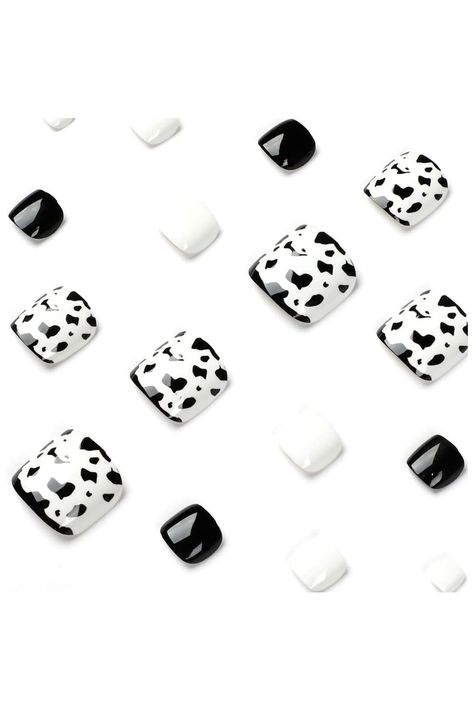 Press on Toenails Short Cow Print Fake nails Black White Glue on Toenails 24pcs Toe Nails for Acrylic Tips Nail Salon Fake Nails Black, Press On Toenails, Acrylic Tips, Nails For Women, Nails Black, White Glue, Cow Print, Black Nails, Fake Nails