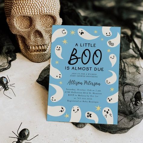 $1.90 | Little Boo Ghost Stars Boy Baby Shower #little boo baby shower, halloween baby shower, little boo is almost due, boy baby shower, spooky, wicked, ghost, blue, stars, fall baby shower Little Boo Is Almost Due, Baby Shower Garcon, Halloween Invite, Halloween Birthday Invitations, Invitation Halloween, Green Baby Shower, Boo Ghost, Invitation Baby Shower, Theme Halloween