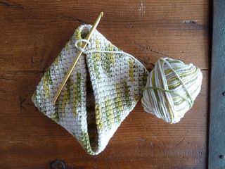 Double-thick Diagonally Crocheted Potholder pattern by Andrea Mielke Crocheted Potholders, Crochet Pot Holders Free Pattern, Crochet Potholder, Crochet Potholder Patterns, Bath Items, Yarn Creations, Crochet Hot Pads, Baking Fun, Dishcloth Crochet Pattern