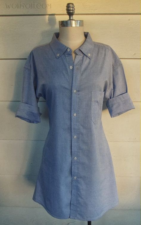 Need a cute dress in a hurry?    Grab an old XL shirt from your hubby's closet or find one in the thrift shop and make one in a fl... Shirt Dress Tutorials, Shirt Dress Diy, Umgestaltete Shirts, Mens Shirt Refashion, Diy Clothes Refashion, Diy Vetement, Dress Tutorials, Shirt Refashion, Kleidung Diy