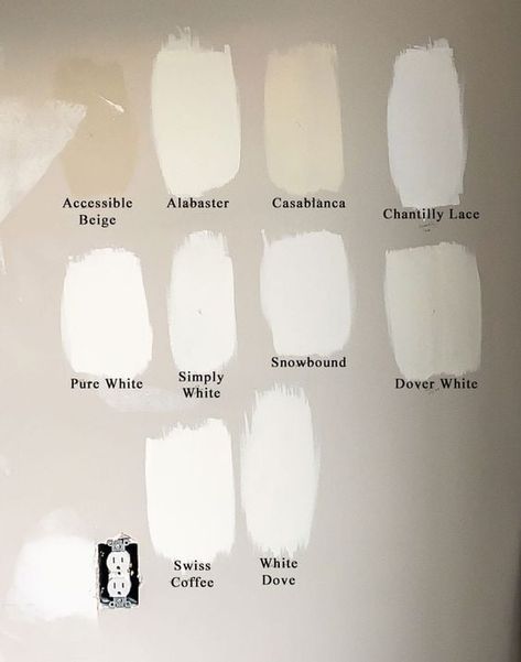 White Paint Samples On Wall, Farmhouse Interior White Paint Colors, White Bathroom Renovations, Cool White Paint Colors Sherwin Williams, Off White Bedroom Paint Colors, Off White Bedroom Walls Neutral Paint, White Paint Comparison, Best Bathroom White Paint Color, Paint Colors For Guest Bathroom