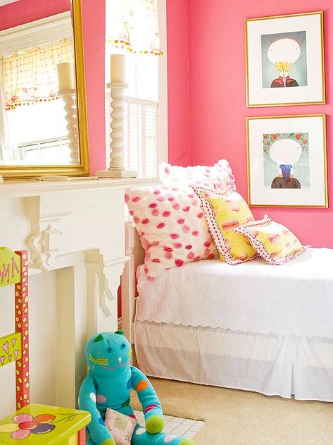 Pink Reinvented - love this girls room! Big Girl Bedrooms, Bedroom Red, Room Deco, Bar Interior, Big Girl Rooms, Pink Room, Pink Walls, Pink And Yellow, Raised Beds