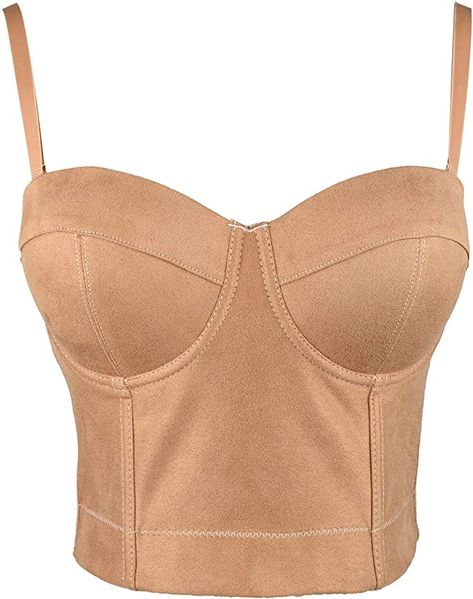 ELLACCI Faux Suede Leather Bustier Crop Top Push Up Women's Corset Top Bra Brown Small at Amazon Women’s Clothing store Womens Corset Tops, Leather Bustier, Top Bra, Cami Tanks, Amazon Women, Corset Top, Bra Tops, Suede Leather, Faux Suede